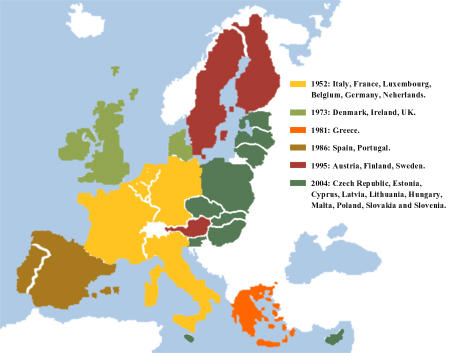 Cartina: allargamento dell’Unione europea dal 1950